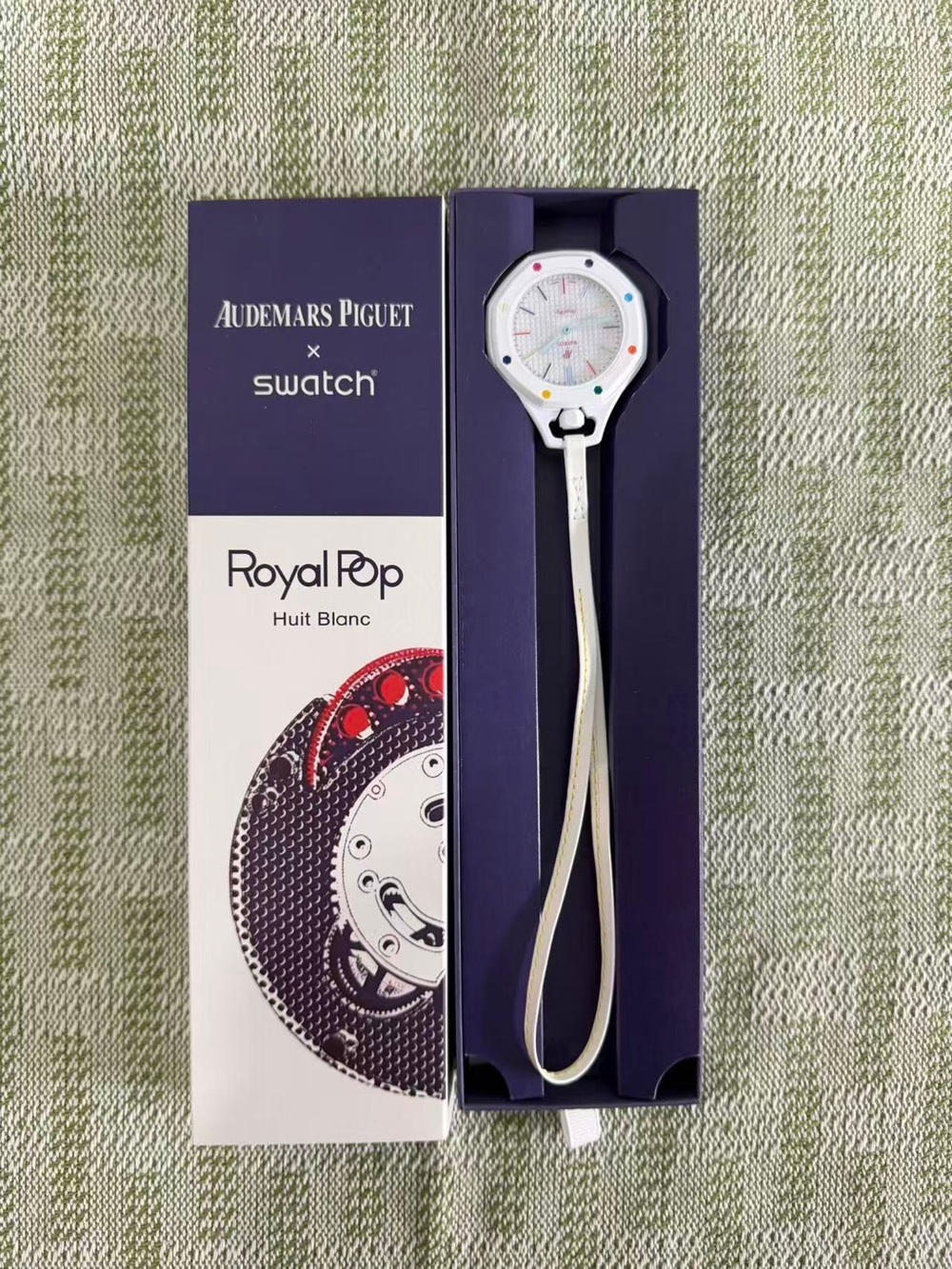 Swatch White Royal Pop Watch with Rainbow Dial Markers